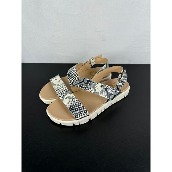 Sam Edelman Circus Strappy Snakeskin Sandals Tan Silver Ladies Size 7.5 - Picture 1 of 10